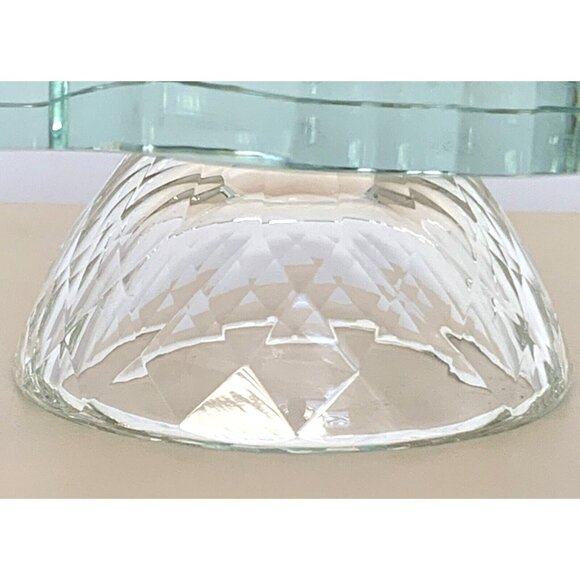 Oleg Cassini Crystal Cake Plate Footed Stand 8.5 Inch Diamond Flower Signed - Picture 4 of 9